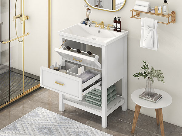 24'' Bathroom Vanity with Top Sink, Modern Bathroom Storage Cabinet with 2 Drawers, Single Sink Bathroom Vanity (Replace SW000101AAK)