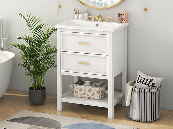 24'' Bathroom Vanity with Top Sink, Modern Bathroom Storage Cabinet with 2 Drawers, Single Sink Bathroom Vanity (Replace SW000101AAK)