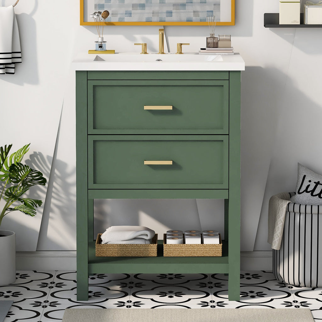 24'' Bathroom Vanity with Top Sink, Modern Bathroom Storage Cabinet with 2 Drawers, Single Sink Bathroom Vanity