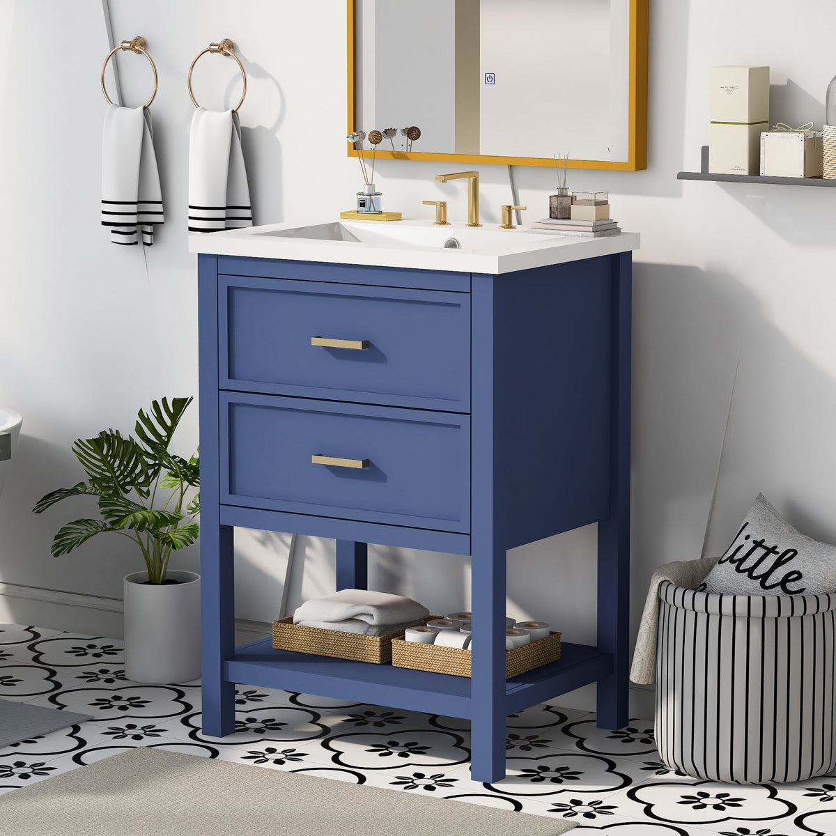 24'' Bathroom Vanity with Top Sink, Modern Bathroom Storage Cabinet with 2 Drawers
