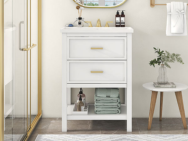24'' Bathroom Vanity with Top Sink, Modern Bathroom Storage Cabinet with 2 Drawers, Single Sink Bathroom Vanity (Replace SW000101AAK)