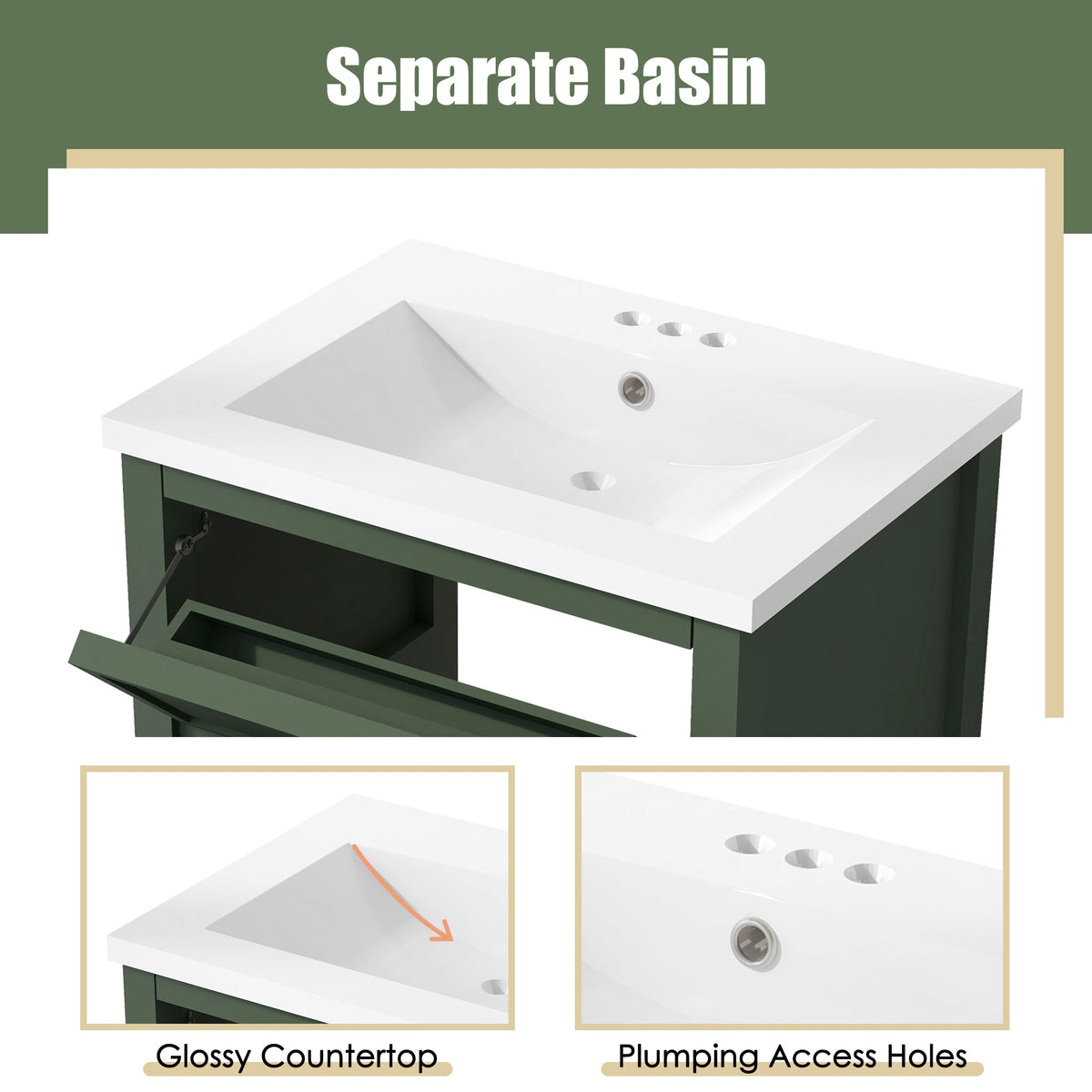 24'' Bathroom Vanity with Top Sink, Modern Bathroom Storage Cabinet with 2 Drawers, Single Sink Bathroom Vanity