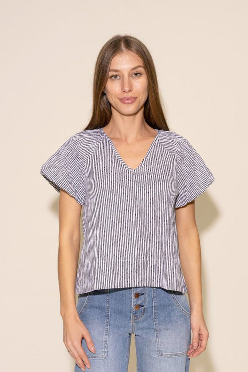 Rhonda Top - Black/White Stripe
