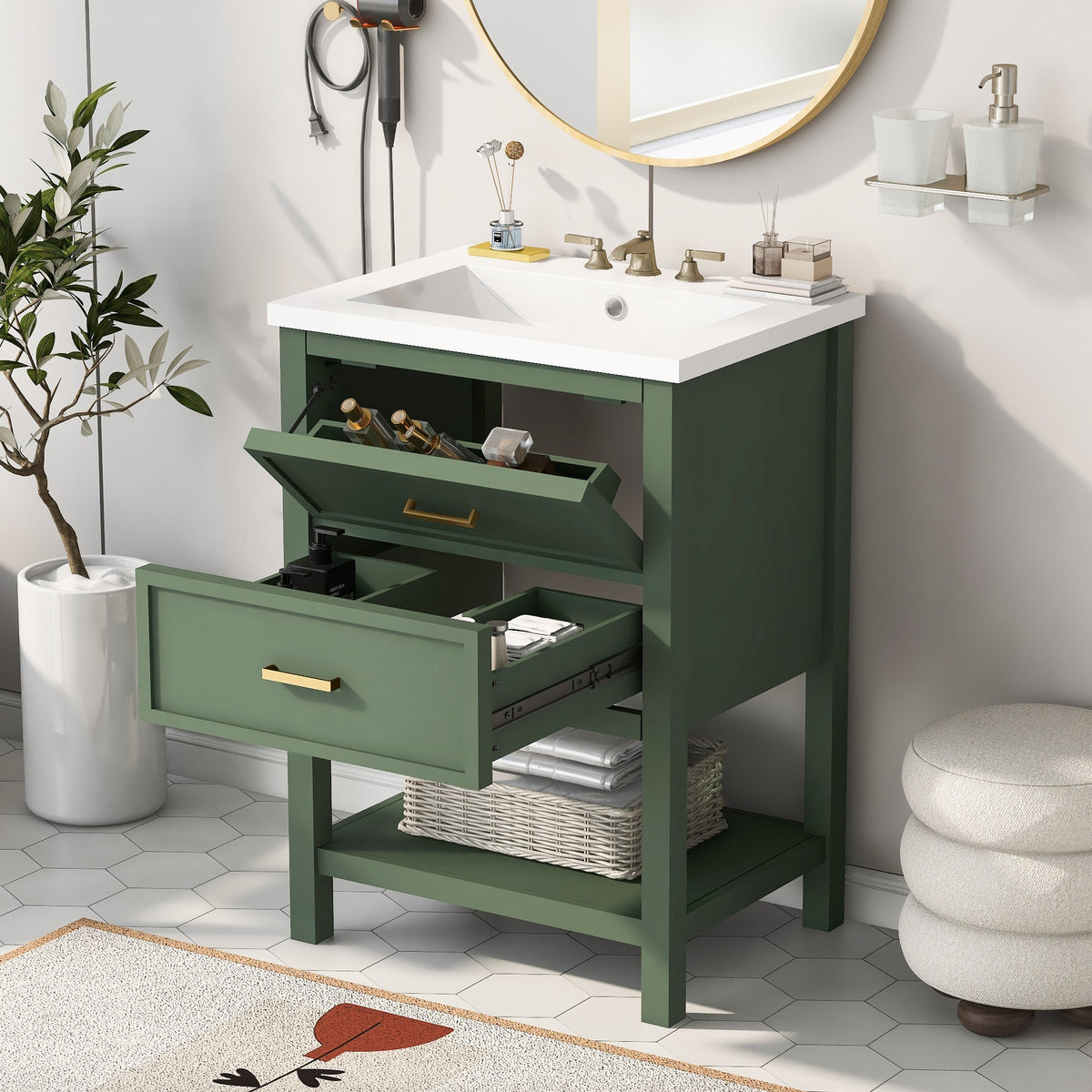 24'' Bathroom Vanity with Top Sink, Modern Bathroom Storage Cabinet with 2 Drawers, Single Sink Bathroom Vanity