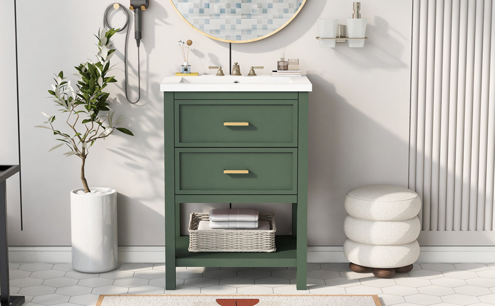 24'' Bathroom Vanity with Top Sink, Modern Bathroom Storage Cabinet with 2 Drawers, Single Sink Bathroom Vanity