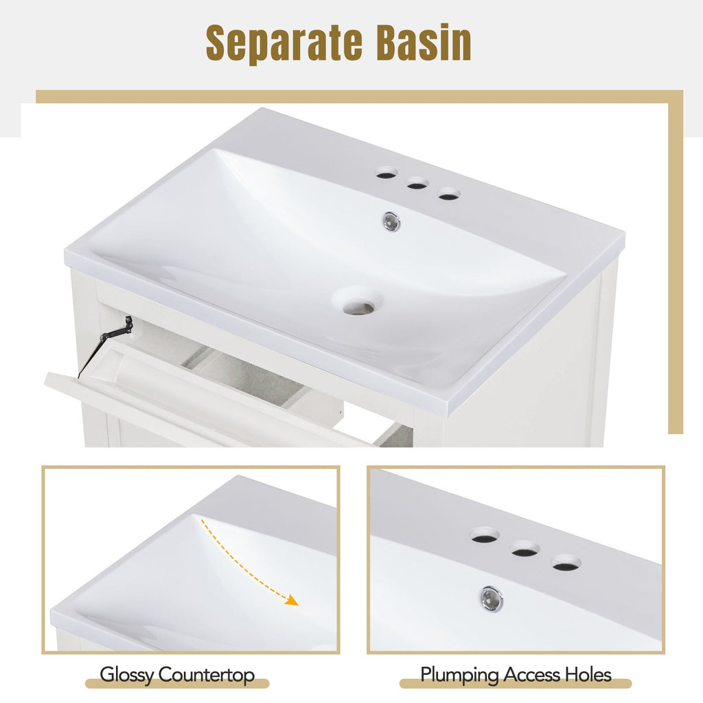24'' Bathroom Vanity with Top Sink, Modern Bathroom Storage Cabinet with 2 Drawers, Single Sink Bathroom Vanity (Replace SW000101AAK)