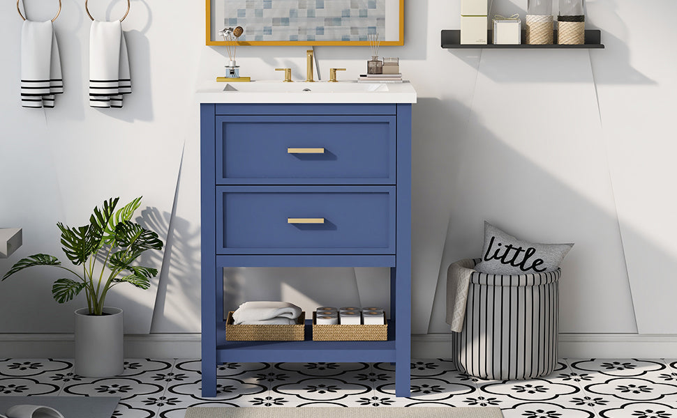 24'' Bathroom Vanity with Top Sink, Modern Bathroom Storage Cabinet with 2 Drawers