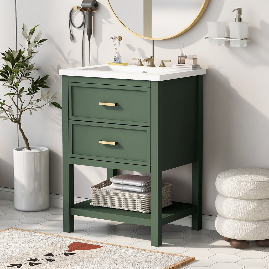 24'' Bathroom Vanity with Top Sink, Modern Bathroom Storage Cabinet with 2 Drawers, Single Sink Bathroom Vanity
