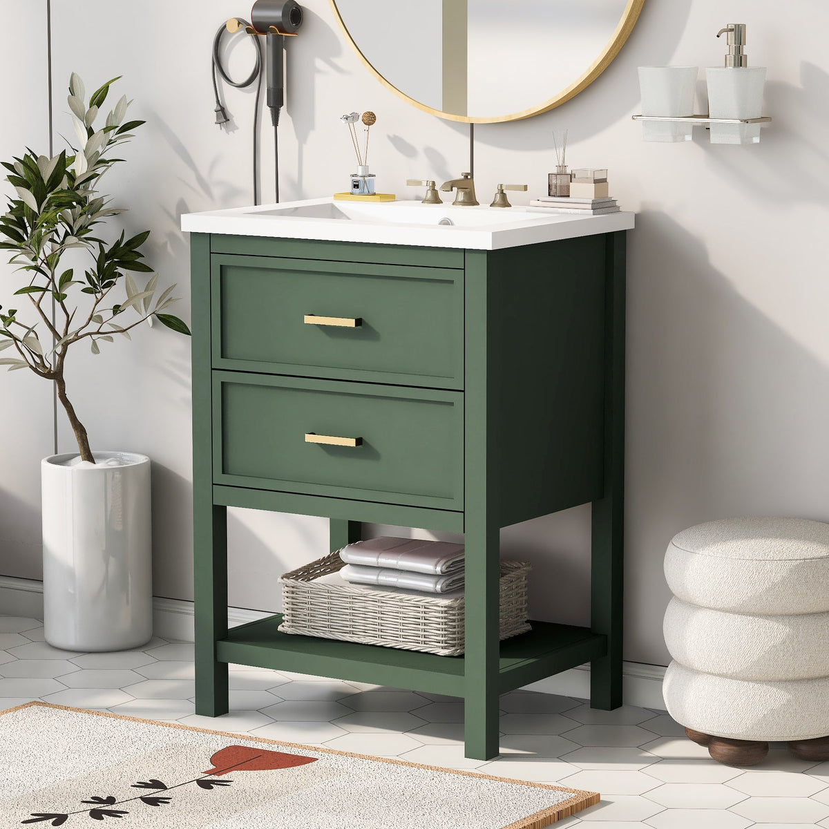 24'' Bathroom Vanity with Top Sink, Modern Bathroom Storage Cabinet with 2 Drawers, Single Sink Bathroom Vanity