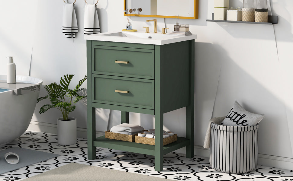 24'' Bathroom Vanity with Top Sink, Modern Bathroom Storage Cabinet with 2 Drawers, Single Sink Bathroom Vanity