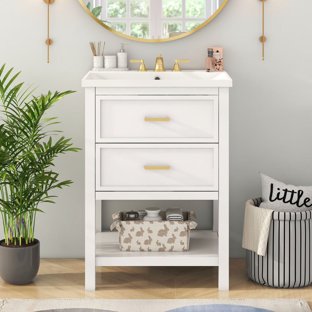 24'' Bathroom Vanity with Top Sink, Modern Bathroom Storage Cabinet with 2 Drawers, Single Sink Bathroom Vanity (Replace SW000101AAK)