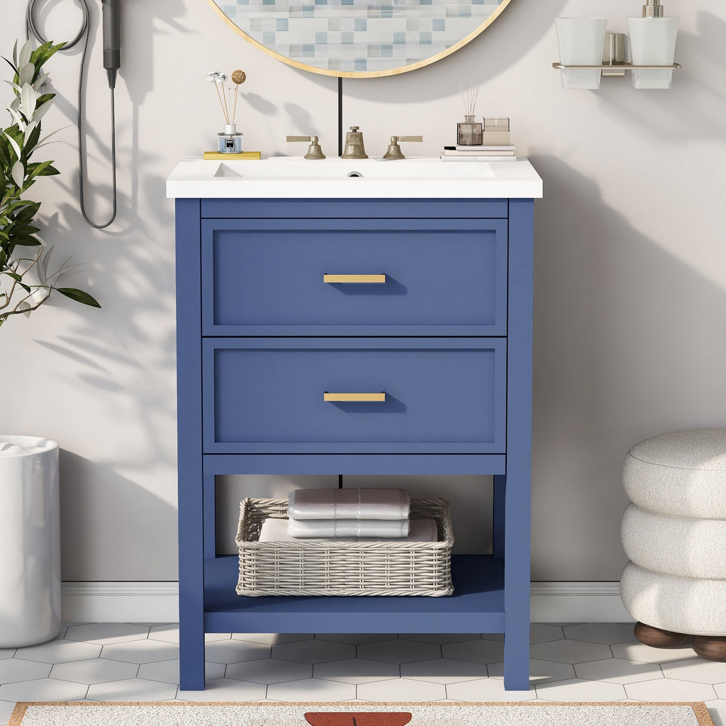 24'' Bathroom Vanity with Top Sink, Modern Bathroom Storage Cabinet with 2 Drawers