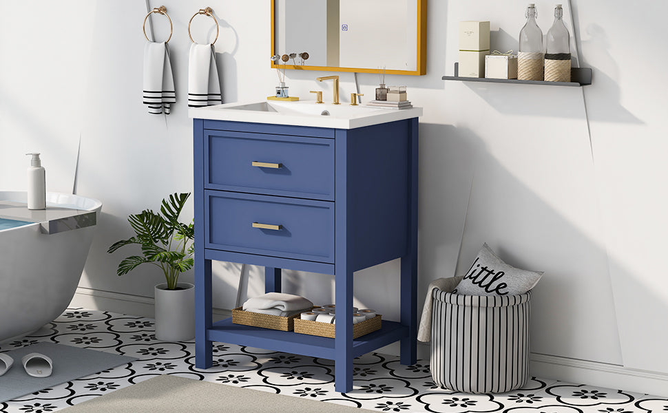 24'' Bathroom Vanity with Top Sink, Modern Bathroom Storage Cabinet with 2 Drawers