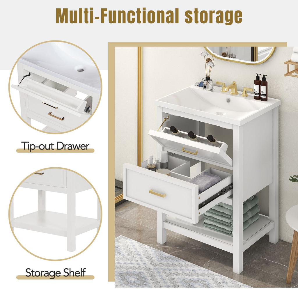 24'' Bathroom Vanity with Top Sink, Modern Bathroom Storage Cabinet with 2 Drawers, Single Sink Bathroom Vanity (Replace SW000101AAK)