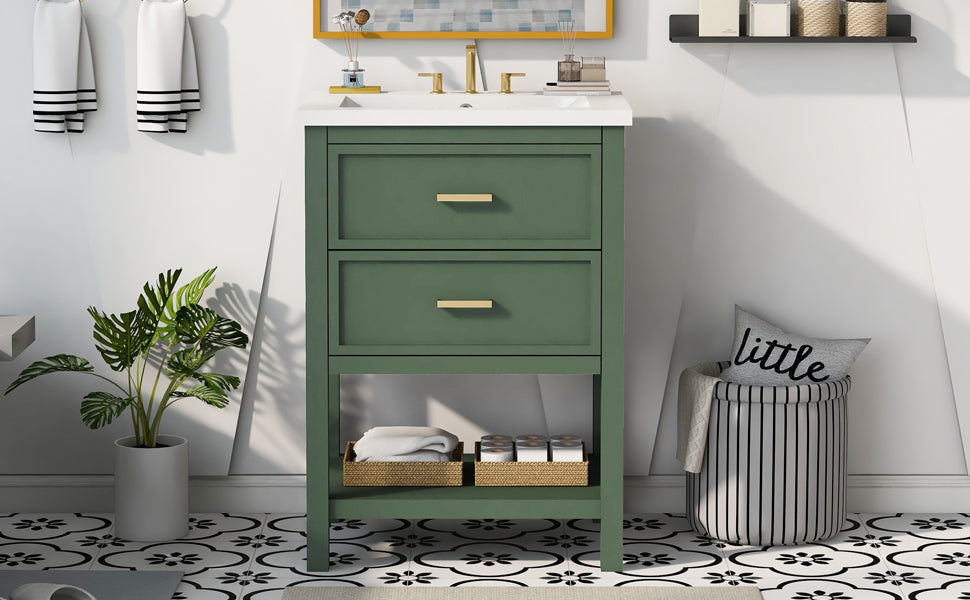 24'' Bathroom Vanity with Top Sink, Modern Bathroom Storage Cabinet with 2 Drawers, Single Sink Bathroom Vanity