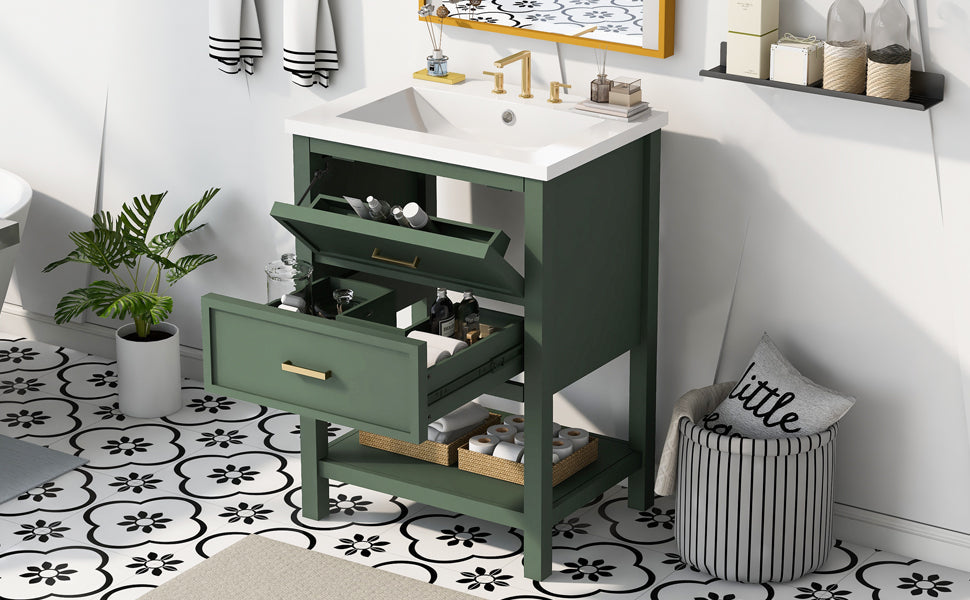 24'' Bathroom Vanity with Top Sink, Modern Bathroom Storage Cabinet with 2 Drawers, Single Sink Bathroom Vanity