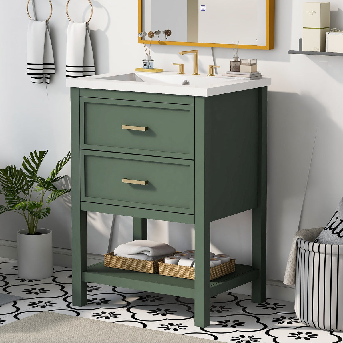 24'' Bathroom Vanity with Top Sink, Modern Bathroom Storage Cabinet with 2 Drawers, Single Sink Bathroom Vanity