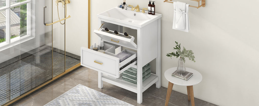 24'' Bathroom Vanity with Top Sink, Modern Bathroom Storage Cabinet with 2 Drawers, Single Sink Bathroom Vanity (Replace SW000101AAK)