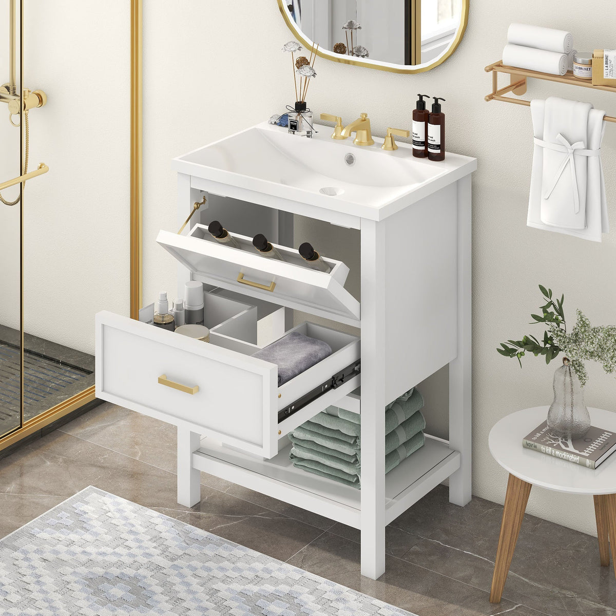 24'' Bathroom Vanity with Top Sink, Modern Bathroom Storage Cabinet with 2 Drawers, Single Sink Bathroom Vanity (Replace SW000101AAK)