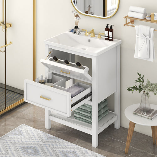 24'' Bathroom Vanity with Top Sink, Modern Bathroom Storage Cabinet with 2 Drawers, Single Sink Bathroom Vanity (Replace SW000101AAK)