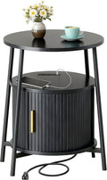 End Tables Side Table with Storage, Fluted Nightstand with Charging Station, Small Mid-Century Modern Bedside Tables, Side Table for Small Space Living Room Bedroom Sofa Couch