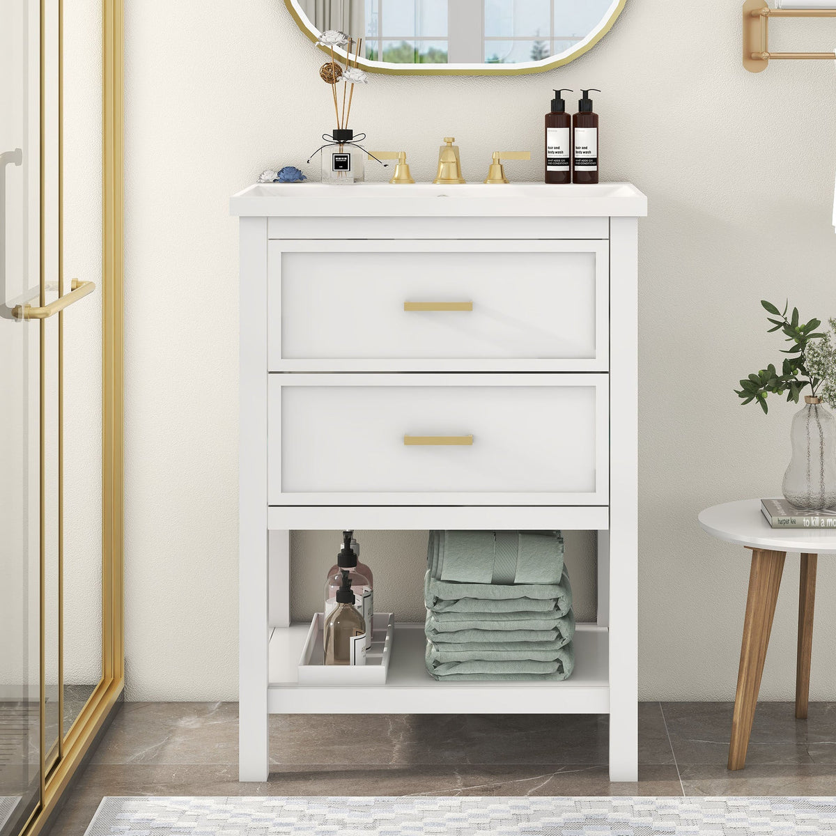 24'' Bathroom Vanity with Top Sink, Modern Bathroom Storage Cabinet with 2 Drawers, Single Sink Bathroom Vanity (Replace SW000101AAK)