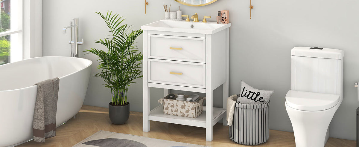 24'' Bathroom Vanity with Top Sink, Modern Bathroom Storage Cabinet with 2 Drawers, Single Sink Bathroom Vanity (Replace SW000101AAK)