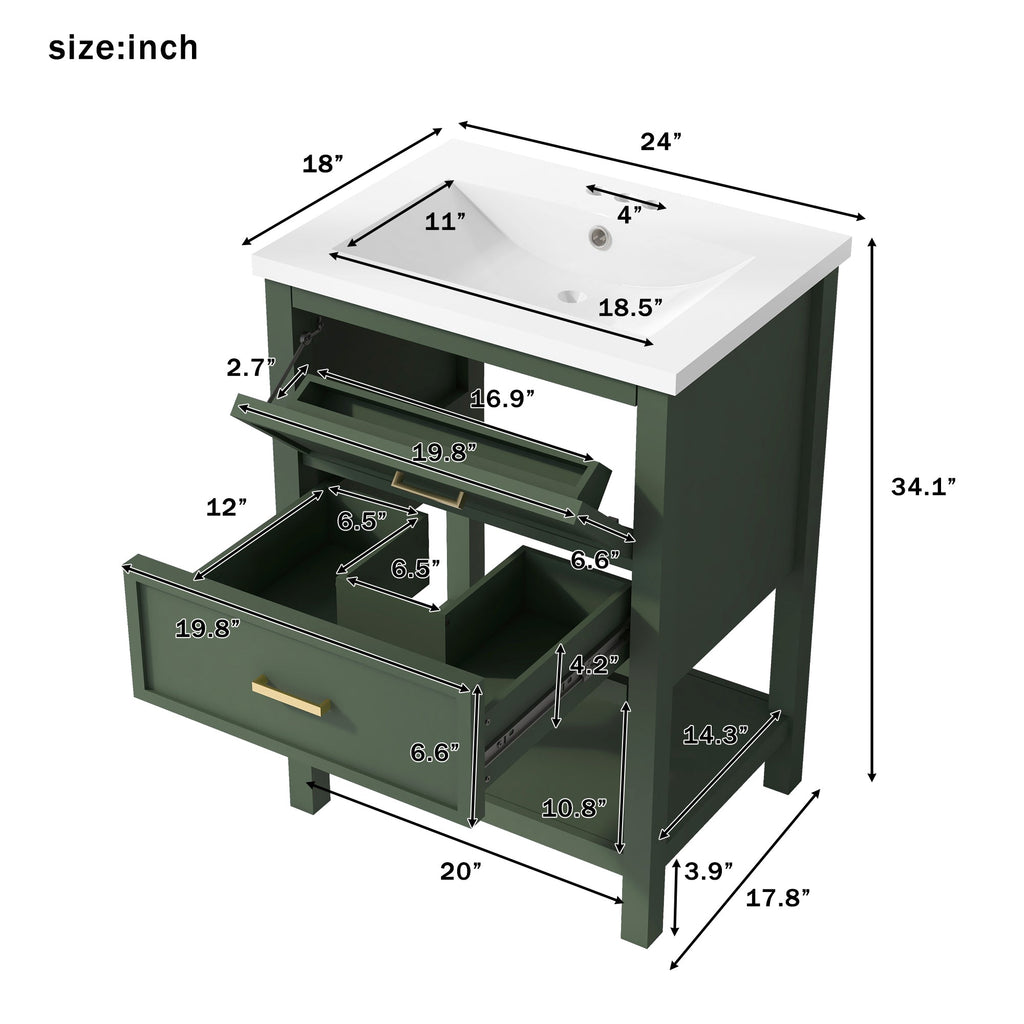 24'' Bathroom Vanity with Top Sink, Modern Bathroom Storage Cabinet with 2 Drawers, Single Sink Bathroom Vanity
