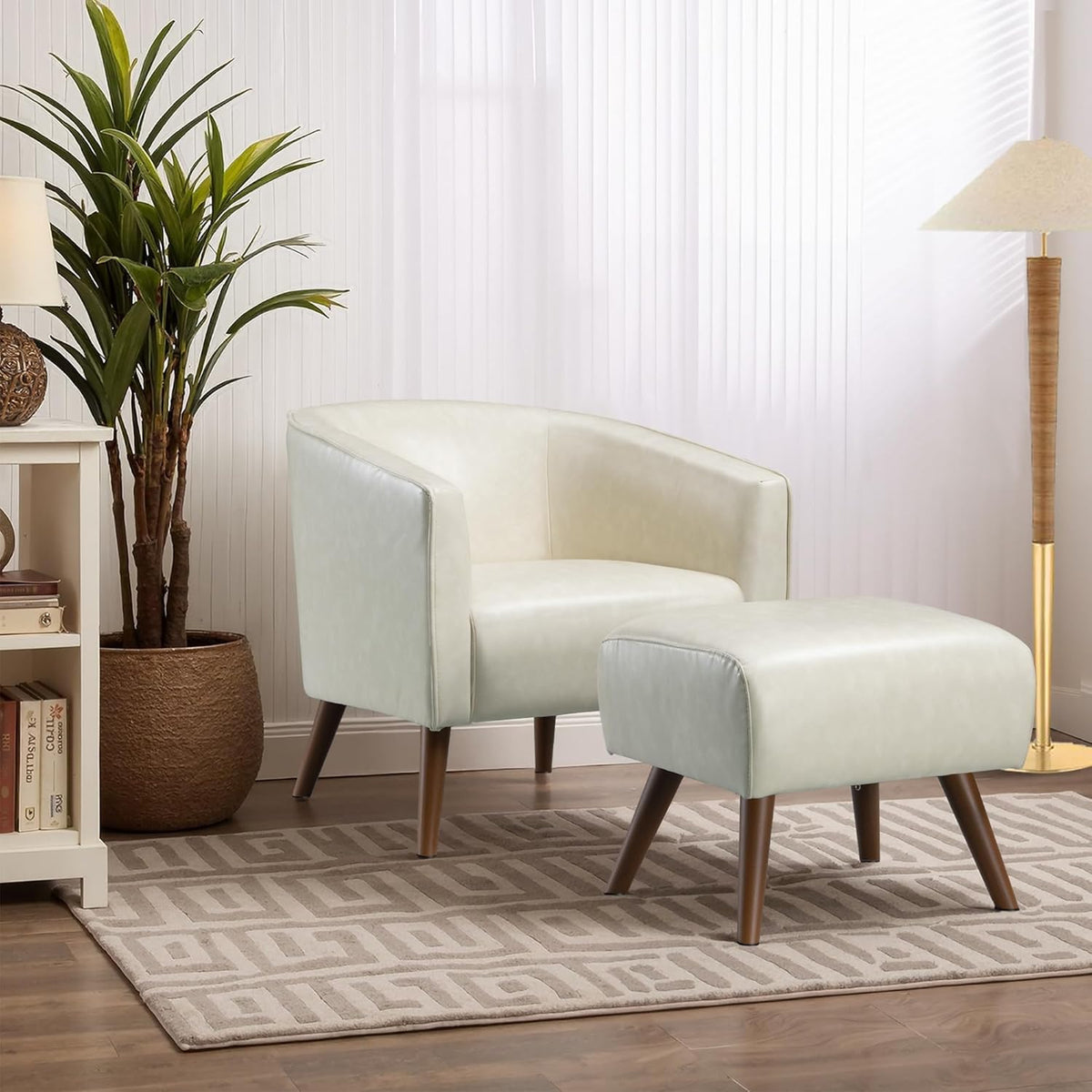 Accent Chair with Ottoman，Modern Barrel Chair and Footrest，Mid Century Living Room Chairs，Upholstered Armchair for Living Room/Bedroom/Reception Room/Office,Orange