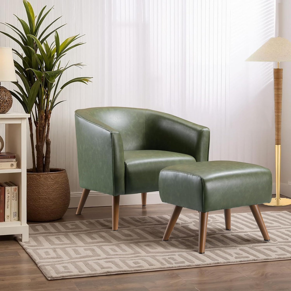 Accent Chair with Ottoman，Modern Barrel Chair and Footrest，Mid Century Living Room Chairs，Upholstered Armchair for Living Room/Bedroom/Reception Room/Office,Orange