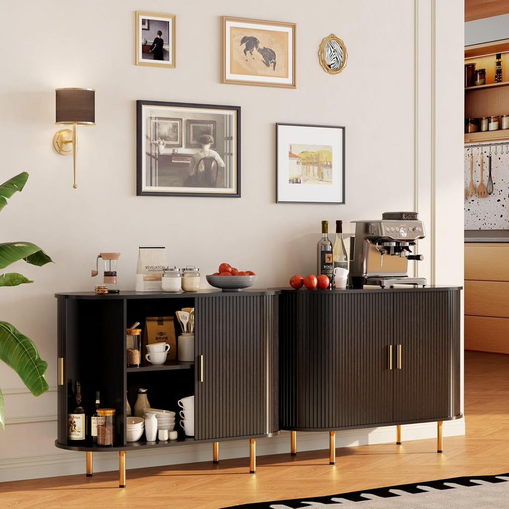 Storage Cabinet, Fluted Sideboard Buffet Cabinet with Tambour Sliding Doors& Adjustable Shelf, Accent Coffee Bar Console Table for Kitchen, Living Room, Entryway