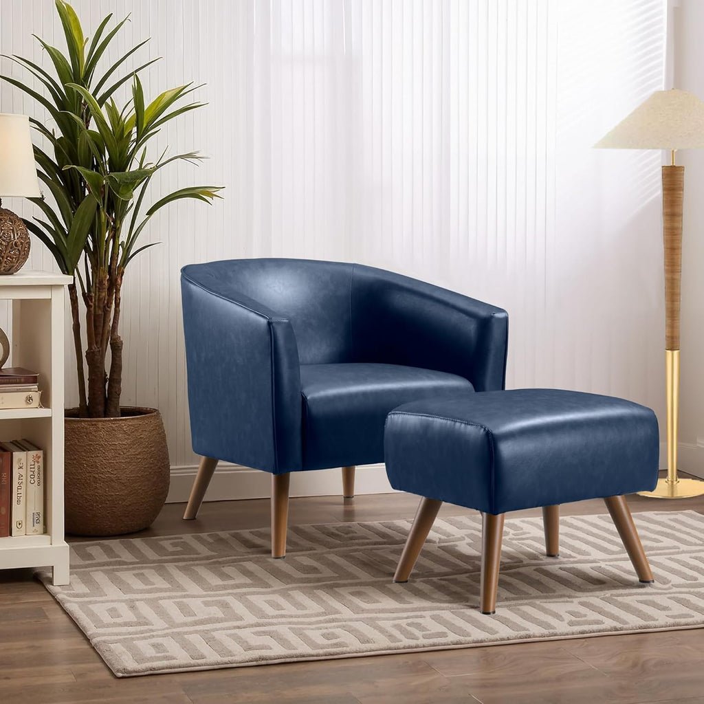 Accent Chair with Ottoman，Modern Barrel Chair and Footrest，Mid Century Living Room Chairs，Upholstered Armchair for Living Room/Bedroom/Reception Room/Office,Orange
