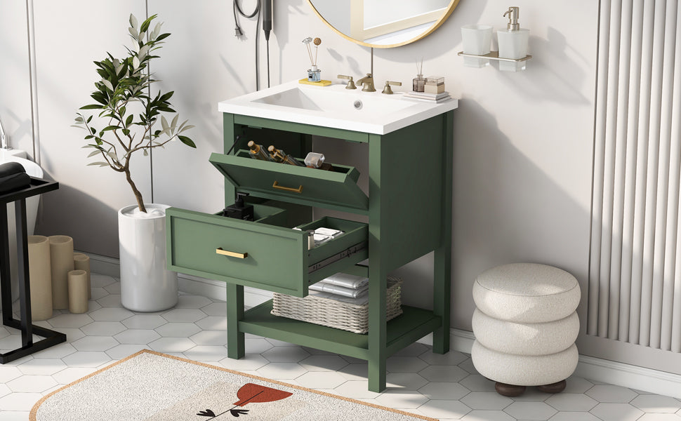 24'' Bathroom Vanity with Top Sink, Modern Bathroom Storage Cabinet with 2 Drawers, Single Sink Bathroom Vanity