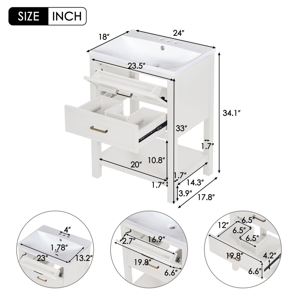 24'' Bathroom Vanity with Top Sink, Modern Bathroom Storage Cabinet with 2 Drawers, Single Sink Bathroom Vanity (Replace SW000101AAK)