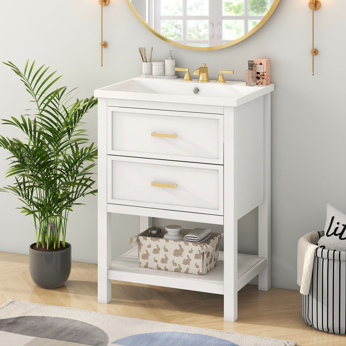 24'' Bathroom Vanity with Top Sink, Modern Bathroom Storage Cabinet with 2 Drawers, Single Sink Bathroom Vanity (Replace SW000101AAK)