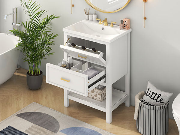 24'' Bathroom Vanity with Top Sink, Modern Bathroom Storage Cabinet with 2 Drawers, Single Sink Bathroom Vanity (Replace SW000101AAK)