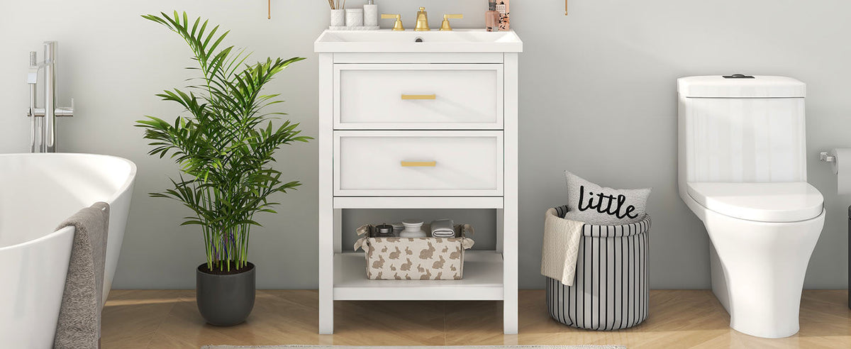 24'' Bathroom Vanity with Top Sink, Modern Bathroom Storage Cabinet with 2 Drawers, Single Sink Bathroom Vanity (Replace SW000101AAK)