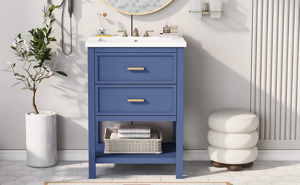 24'' Bathroom Vanity with Top Sink, Modern Bathroom Storage Cabinet with 2 Drawers