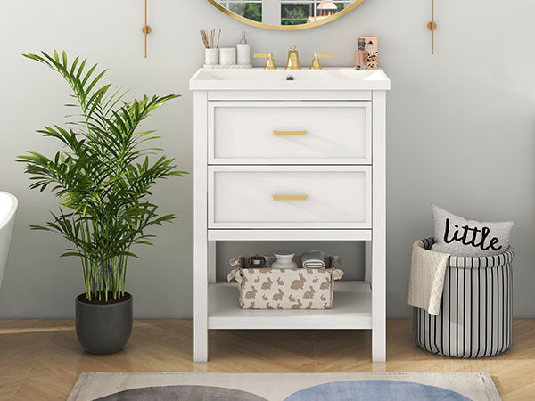 24'' Bathroom Vanity with Top Sink, Modern Bathroom Storage Cabinet with 2 Drawers, Single Sink Bathroom Vanity (Replace SW000101AAK)