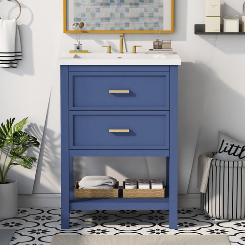 24'' Bathroom Vanity with Top Sink, Modern Bathroom Storage Cabinet with 2 Drawers