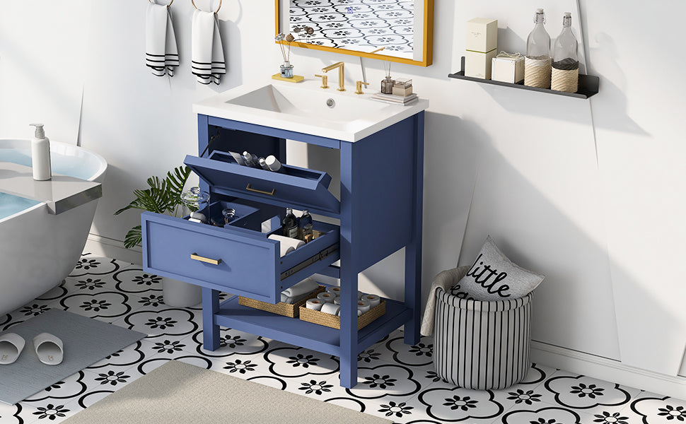 24'' Bathroom Vanity with Top Sink, Modern Bathroom Storage Cabinet with 2 Drawers