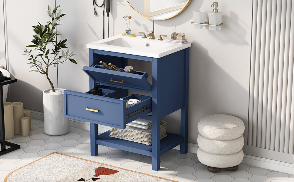 24'' Bathroom Vanity with Top Sink, Modern Bathroom Storage Cabinet with 2 Drawers