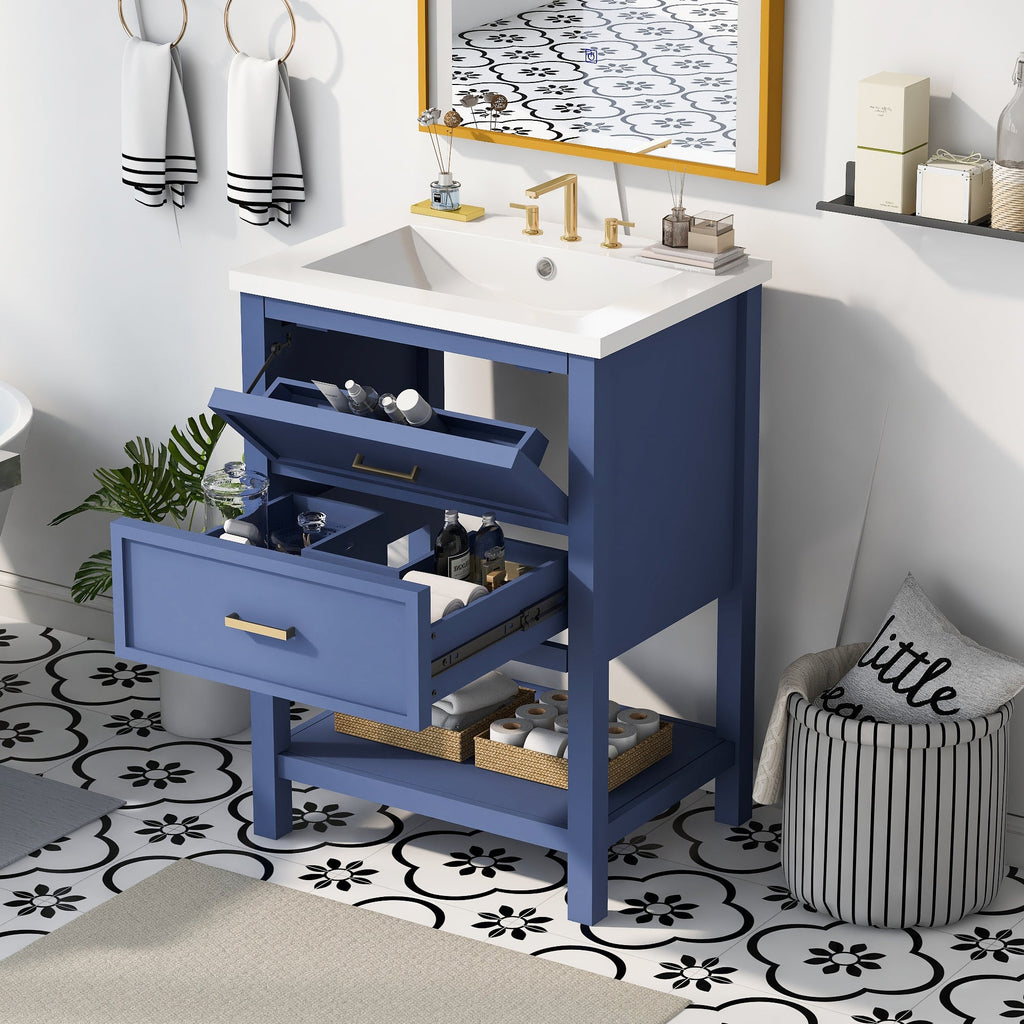 24'' Bathroom Vanity with Top Sink, Modern Bathroom Storage Cabinet with 2 Drawers