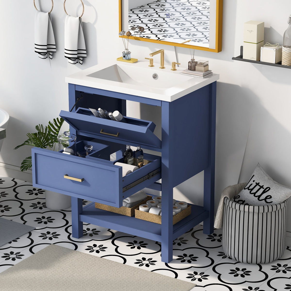 24'' Bathroom Vanity with Top Sink, Modern Bathroom Storage Cabinet with 2 Drawers