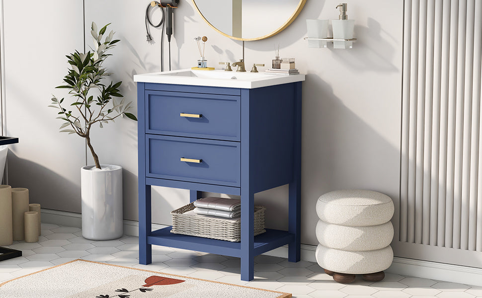 24'' Bathroom Vanity with Top Sink, Modern Bathroom Storage Cabinet with 2 Drawers