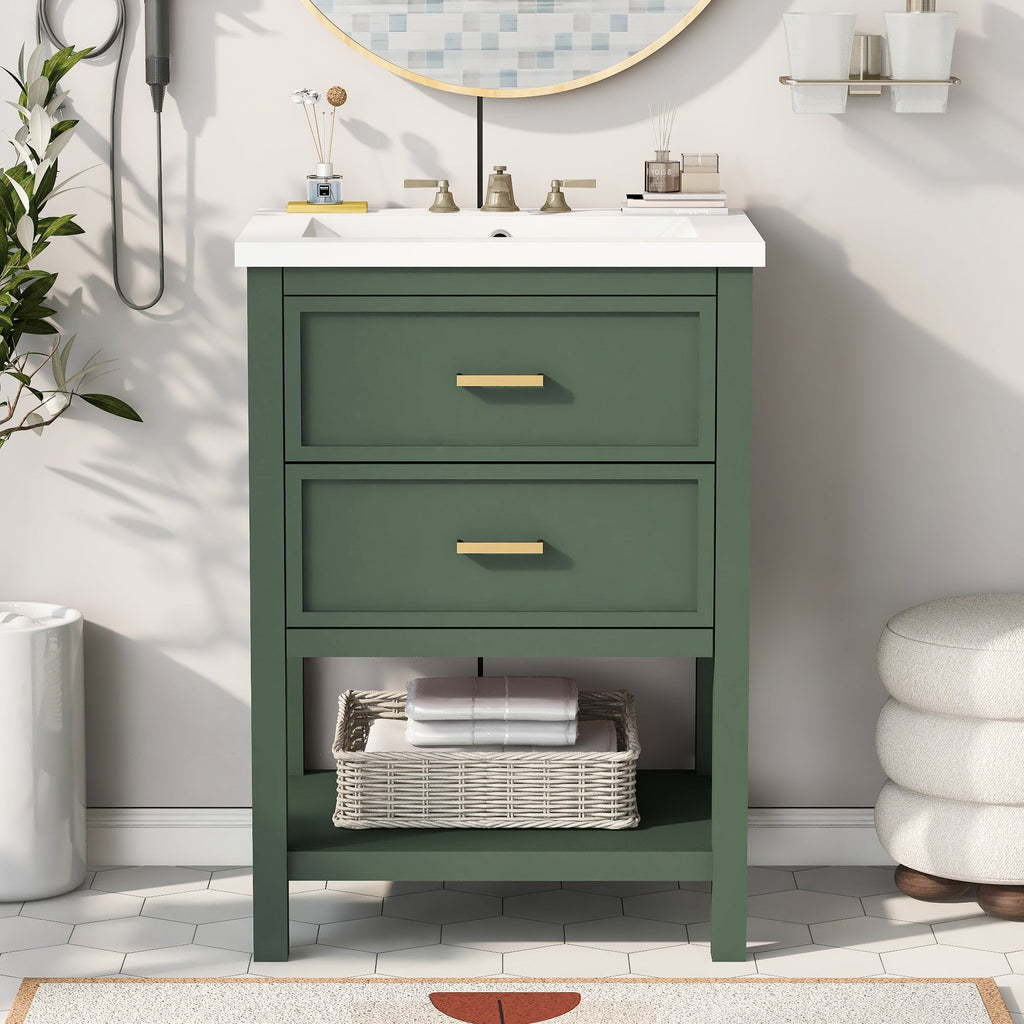 24'' Bathroom Vanity with Top Sink, Modern Bathroom Storage Cabinet with 2 Drawers, Single Sink Bathroom Vanity