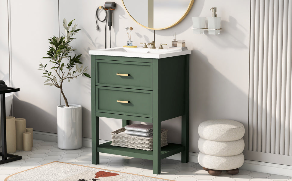 24'' Bathroom Vanity with Top Sink, Modern Bathroom Storage Cabinet with 2 Drawers, Single Sink Bathroom Vanity