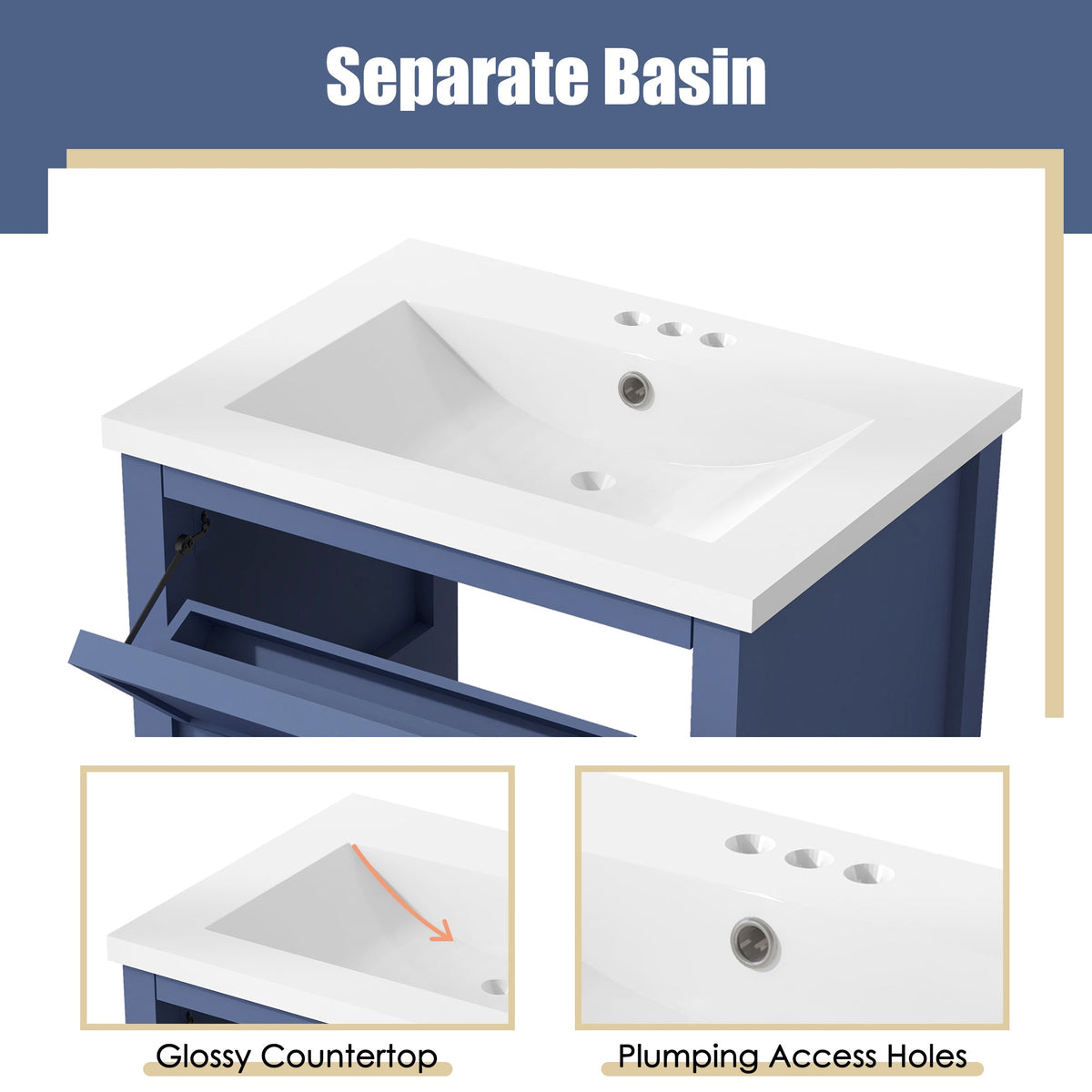 24'' Bathroom Vanity with Top Sink, Modern Bathroom Storage Cabinet with 2 Drawers