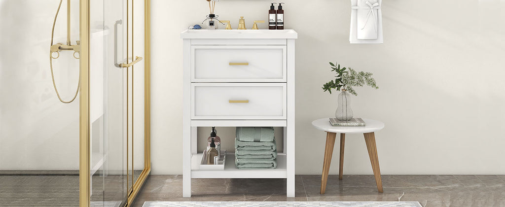 24'' Bathroom Vanity with Top Sink, Modern Bathroom Storage Cabinet with 2 Drawers, Single Sink Bathroom Vanity (Replace SW000101AAK)