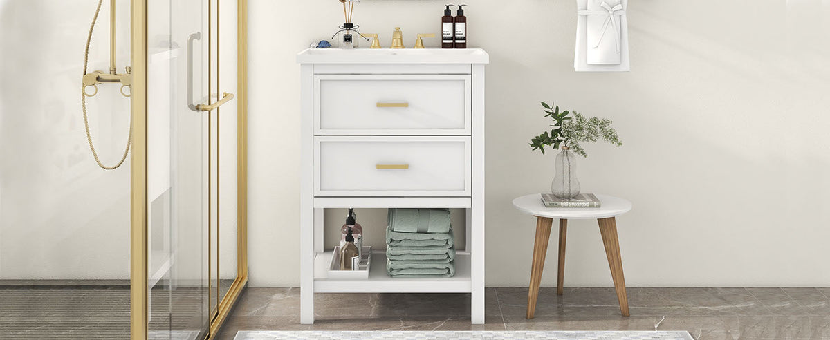 24'' Bathroom Vanity with Top Sink, Modern Bathroom Storage Cabinet with 2 Drawers, Single Sink Bathroom Vanity (Replace SW000101AAK)